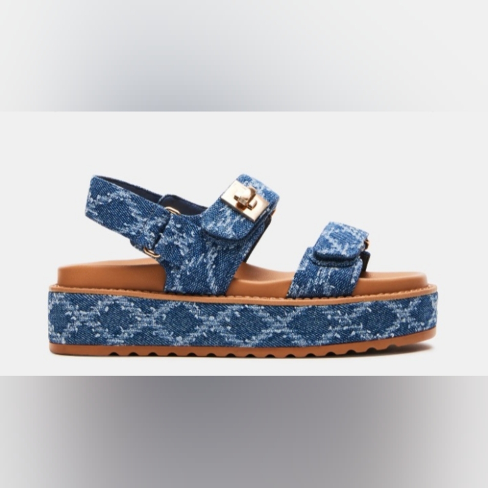 Steve Madden BIGMONA Platform Denim Print Sandals Size 9.5 NEW